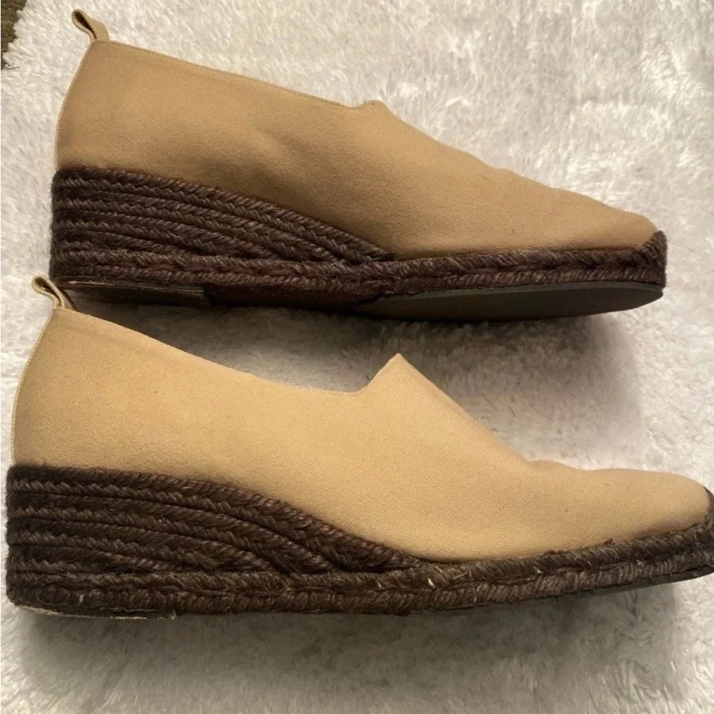 Vintage YSL Shoe Size 39 Canvas Yves Saint Laurent Wedges Tan Espadrilles IN BOX